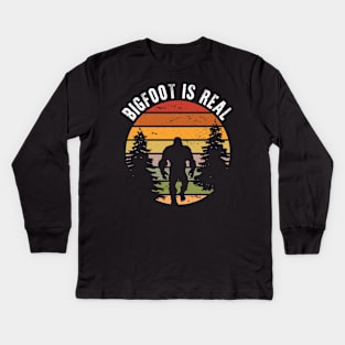 Bigfoot is Real - Funny Sasquatch Yeti Kids Long Sleeve T-Shirt